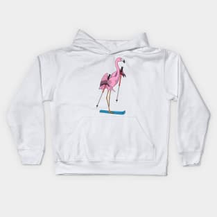 Flamingo Skier Ski Kids Hoodie